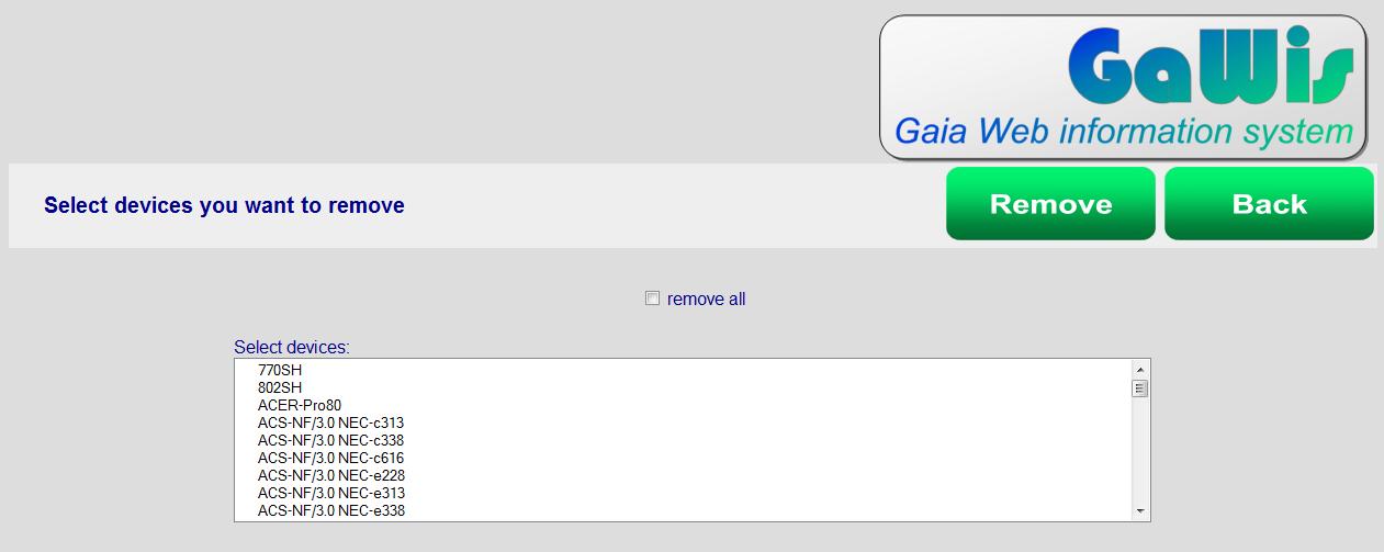 remove devices from GaWis DB